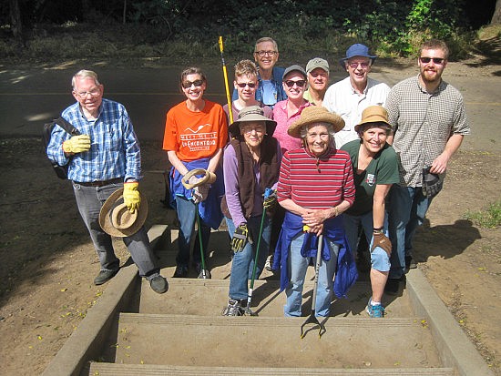 Today’s wonderful crew: center front: Margaret Licha, Betty Crockford and Cassandra Sove; middle row: Lloyd Crockford, Tamara Olson, Toby Olson, Karen Hirsch, and Lucas Cahn-Evans; in the back: Roger Olson, Eric Ross, and John Abbott 