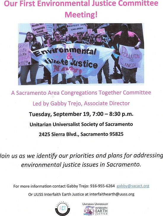 Sacramento ACT First Environmental Justice Committee mtg. event flyer JPEG