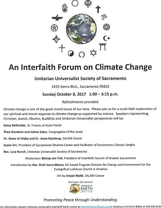 October 8 Interfaith Climate Forum event flyer