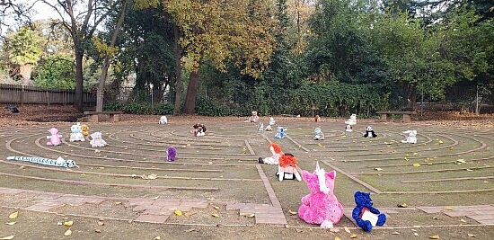 Labyrinth walk for the stuffies to reflect and center themselves.