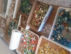 Mosaic materials donated by members of our congregation.