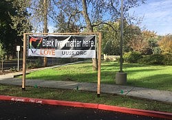 BLMHere! Banner at UUSS