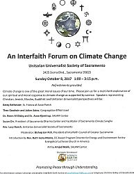 UUSS Interfaith Climate Forum Sunday October 8 - 1:00 - 3:15 p.m.