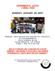 It's this Sunday at UUSS! Environmental Racism - A Moral Issue. 1:00 - 2:30 p.m. in our Sanctuary.  All are welcome!