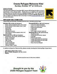 Refugee Welcome Kits - Bring Donations Sunday, Oct. 16!